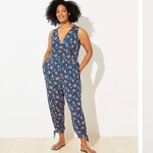 LOFT Plus LOFT Beach Floral Tie Cuff Jumpsuit